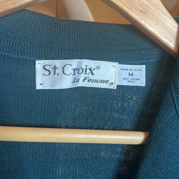 Vintage St. Croix La Femme Peacock Teal Blue Cardigan Blazer 100% Wool Sz Medium - Picture 4 of 10